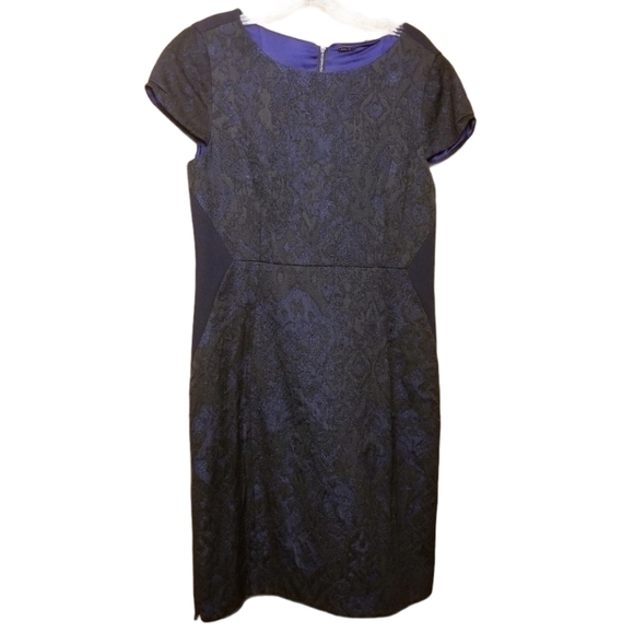Elie Tahari | Blue Sheath Dress with Lace Overlay (Size 12) - Picture 1 of 10